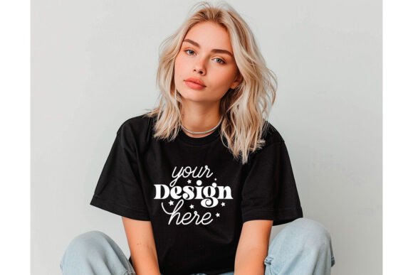 Gildan 64000 Black T-shirt Mockup 22 Graphics