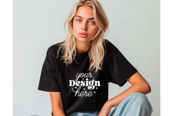 Gildan 64000 Black T-shirt Mockup 5 Graphics