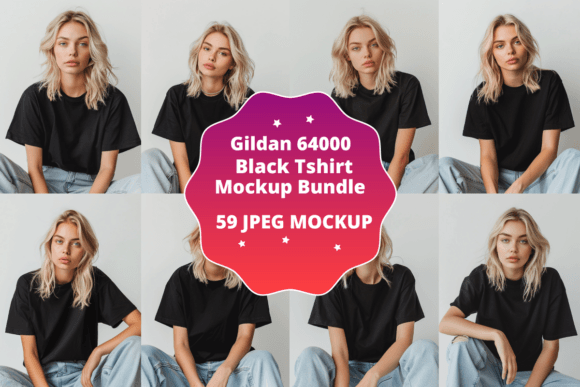 Gildan 64000 Black T-shirt Mockup Bundle Graphics